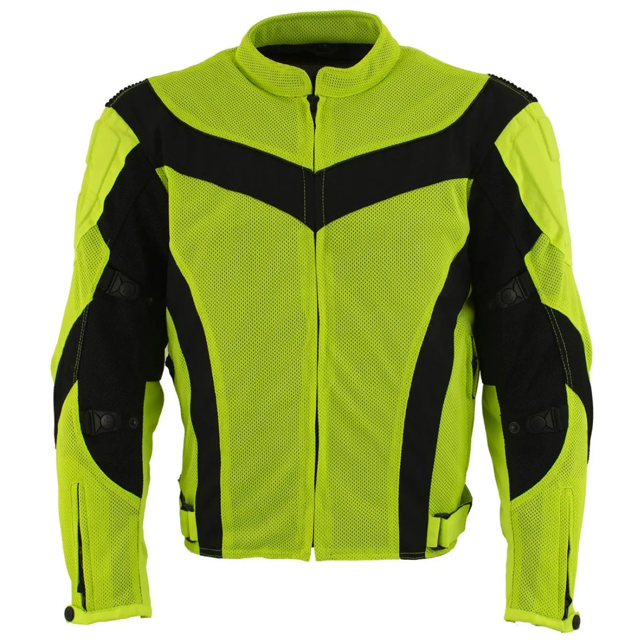 Xelement CF-6019-66 Men's 'Invasion' Neon Green Textile Motorcycle Jacket wit X-Armor Protection