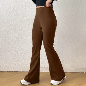 Zipper Solid Color Long Style Pocket Corduroy Pants