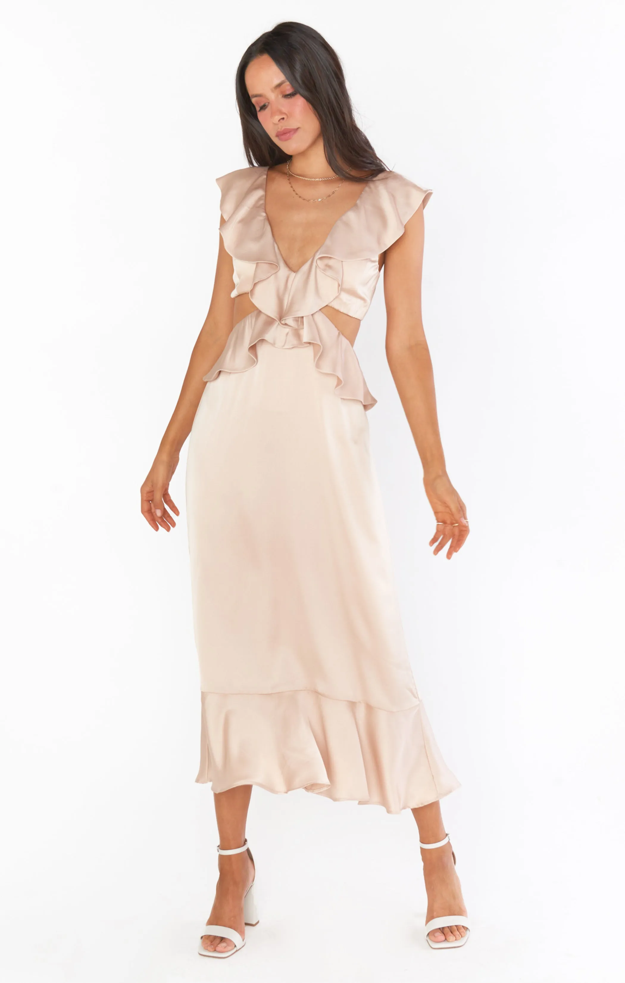 Zoey Midi Dress ~ Champagne Luxe Satin